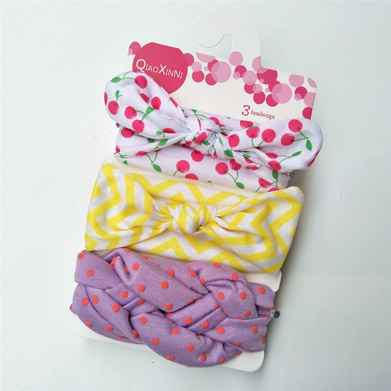 impostato 3 Accessori Capelli Bambina - fascia turbante Orecchie Coniglio Fiocco - Cotone Floreale Elastico: R18T