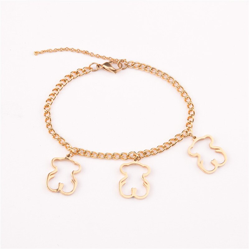 Novo urso oco pulseira de aço inoxidável urso oco pendente ouro sliver coloer pulseira presente jóias: 1