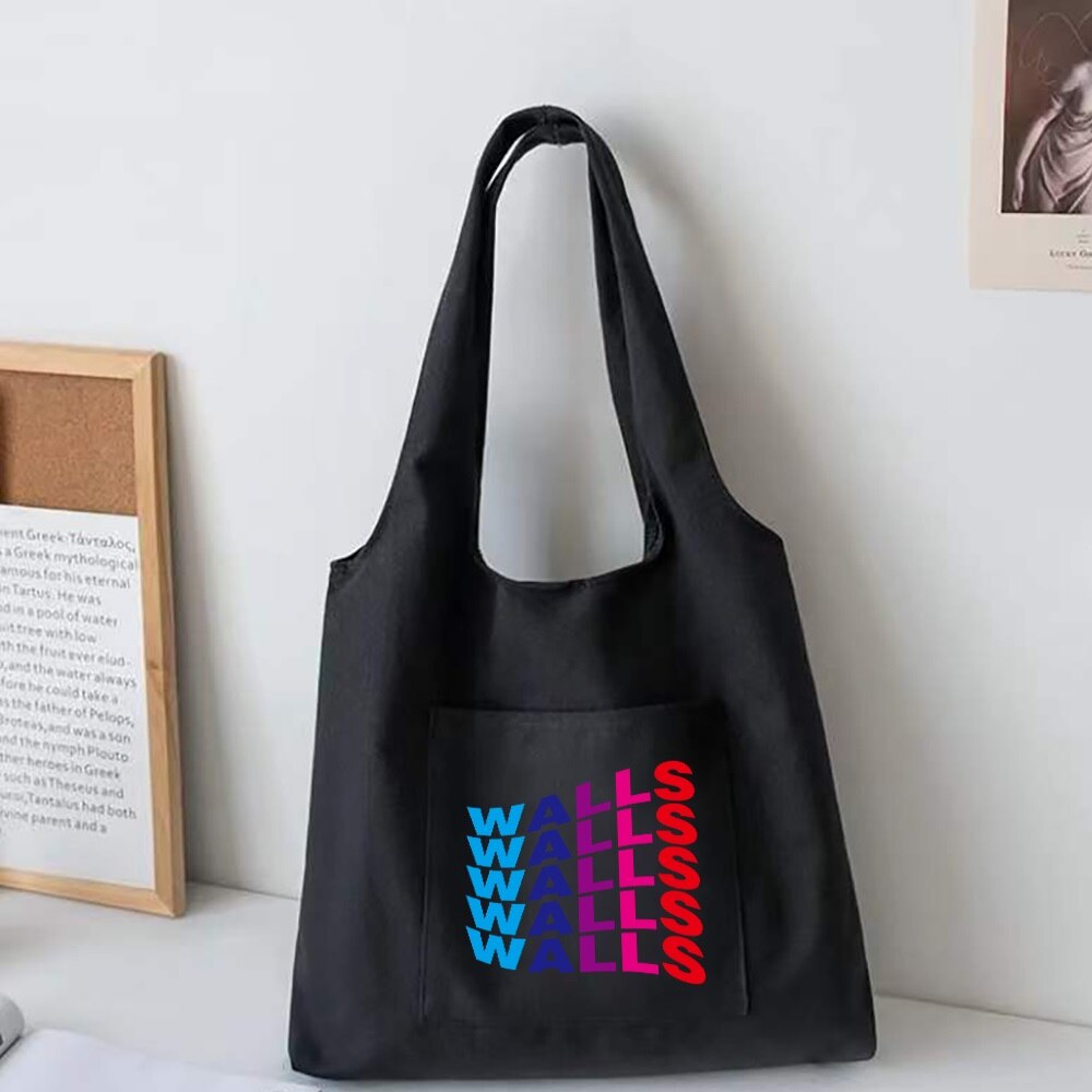 Trendy Boodschappentassen Opvouwbare Dames Canvas Schoudertassen Muren Gedrukt Student Shopper Tassen Travel Totes Werk Handtas: 5Walls017