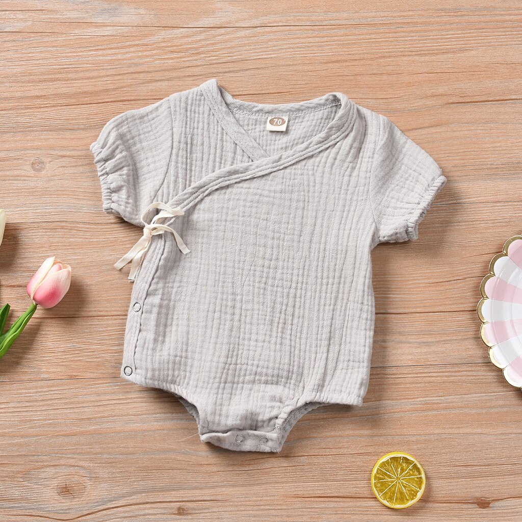 Newborn Baby Clothes Rompers Summer Girls Boys Solid Kimono Romper Bodysuit Cotton Linen Cool Outfits Infant Clothing Rompers