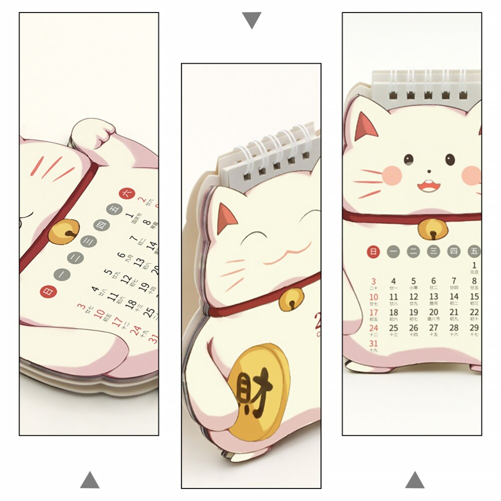 1Pc Desk Calendar Adorable Compact Fortune Cat Calendar Calendar Paper Calendar for Bedroom