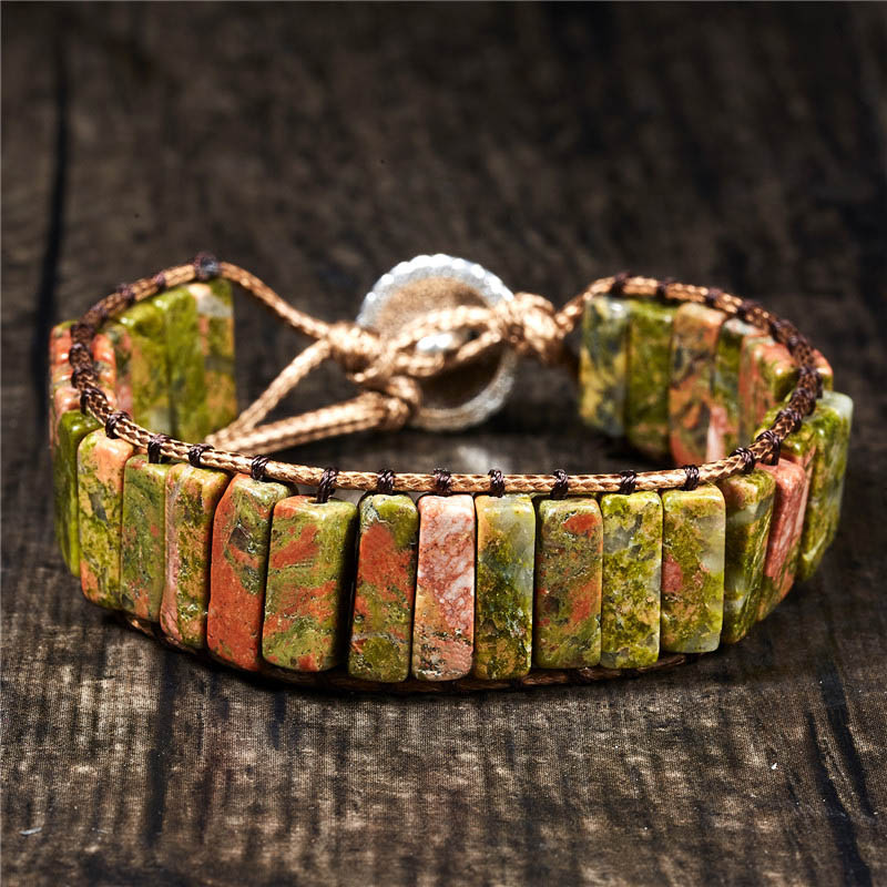 Chakra Bracelet Jewelry Handmade Multi Color Natural Stone Tube Beads Leather Wrap Couples Bracelets: 12