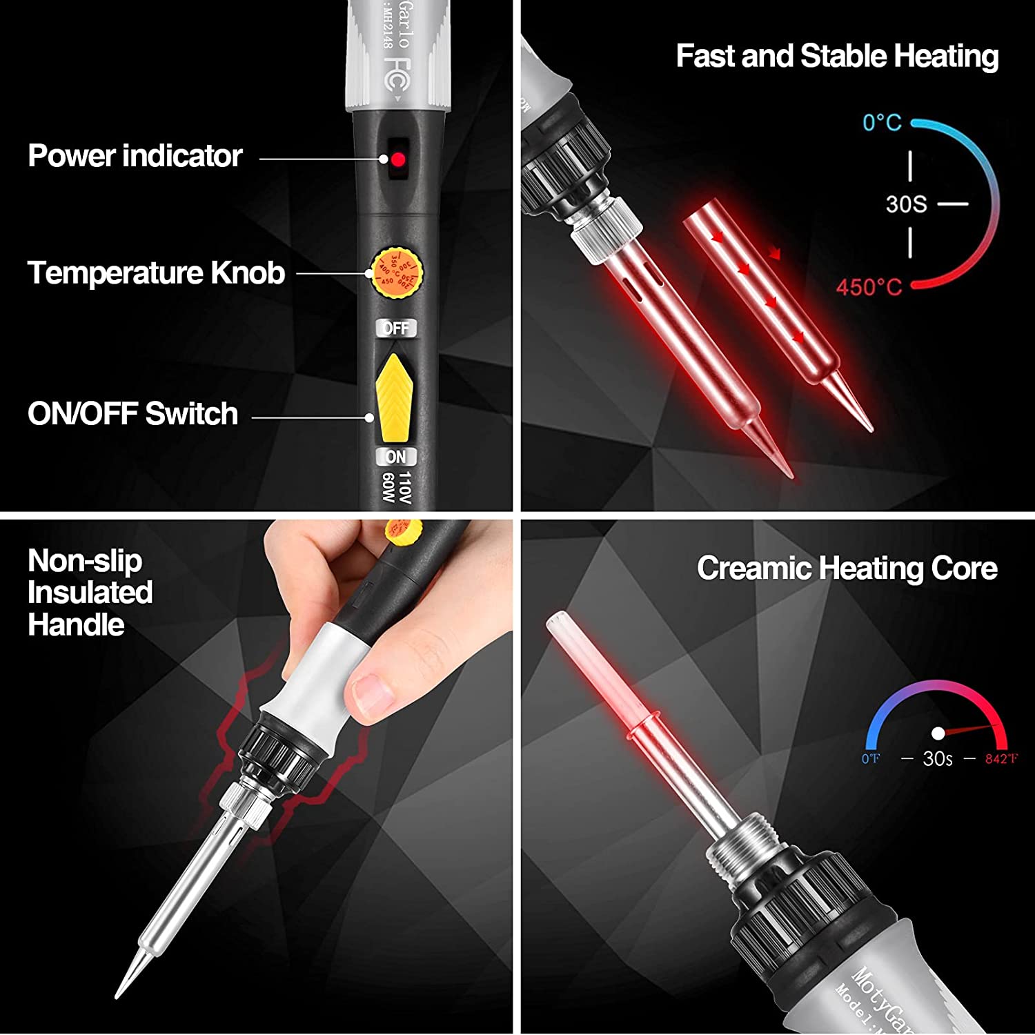 Soldering Iron Kit 60W Soldering Irons Electric Solder Iron Rework Temperature Adjustable Handle Heat Pencil Tools