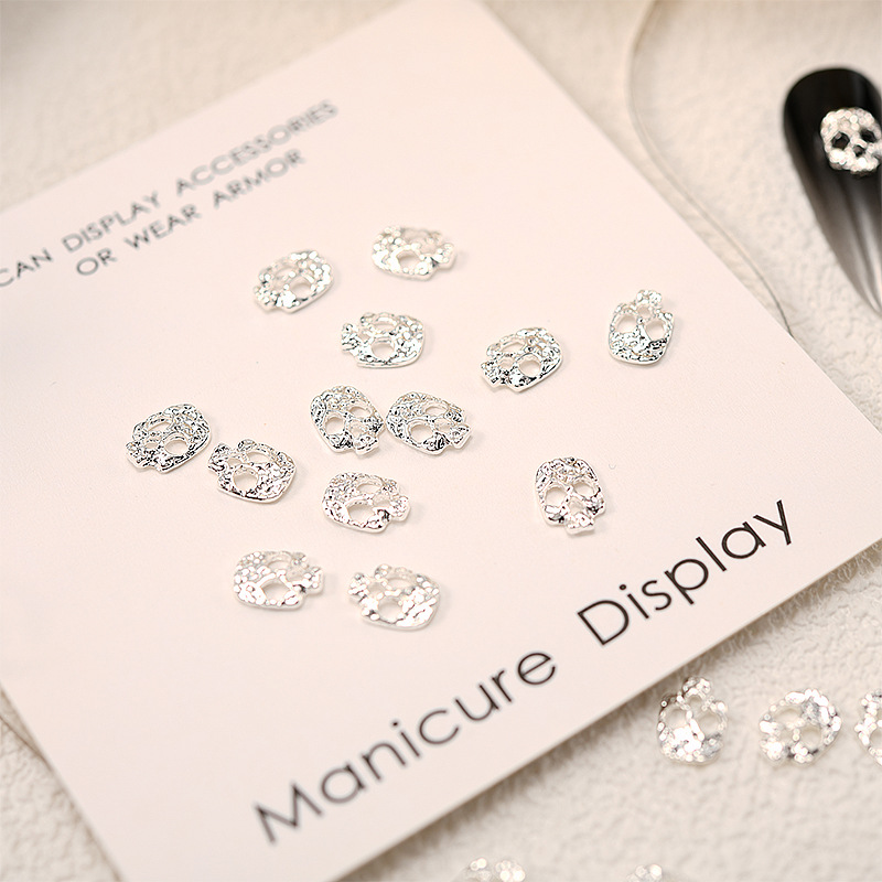 20 piezas para manicura de Halloween, dijes de Calavera, araña con diamantes de imitación, esqueleto Vintage de aleación de mano, joyería artesanal: Plata