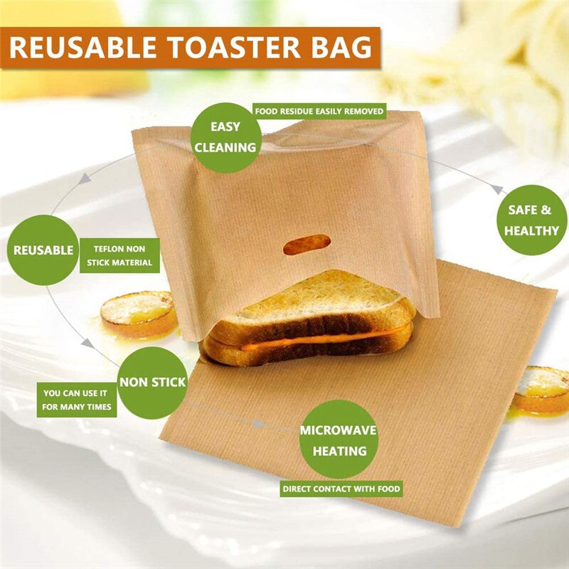 4PCS Toaster Bags Grilled Cheese Sandwiches Doughnut Toaster Bags Baking Accessories Made Reusable Baked Toast Bread Bags