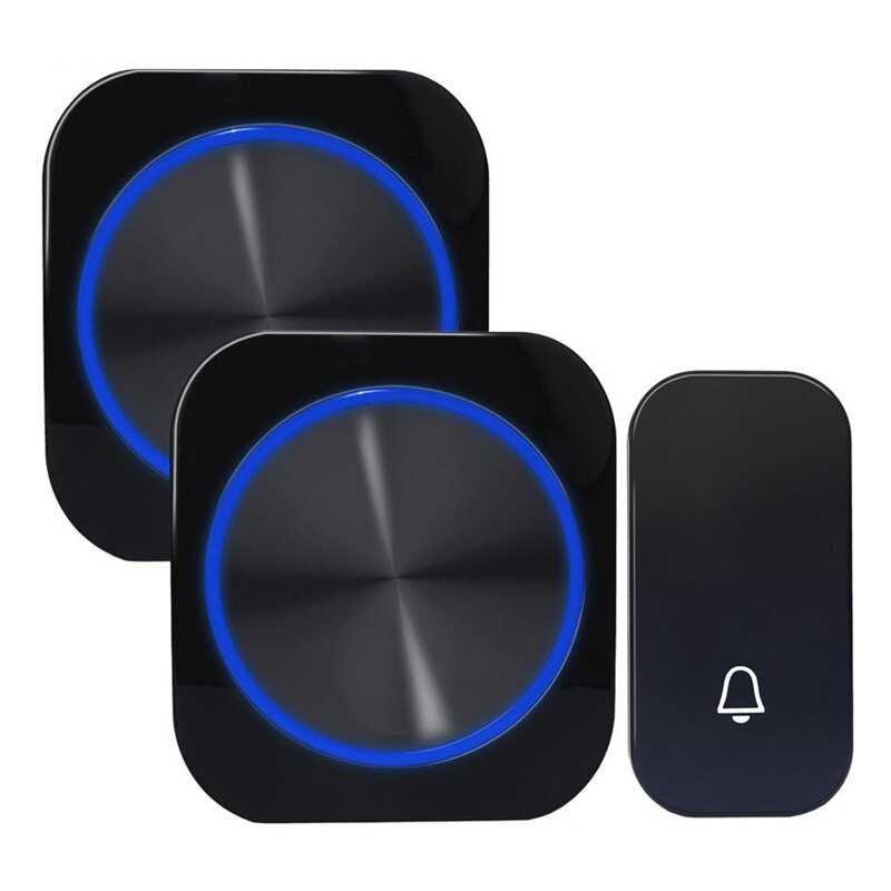 Campainha da porta auto alimentado à prova dcordless água sem fio campainha da porta carrilhão luz da noite nenhuma bateria plugue da ue botão de casa receptor: Black EU 12