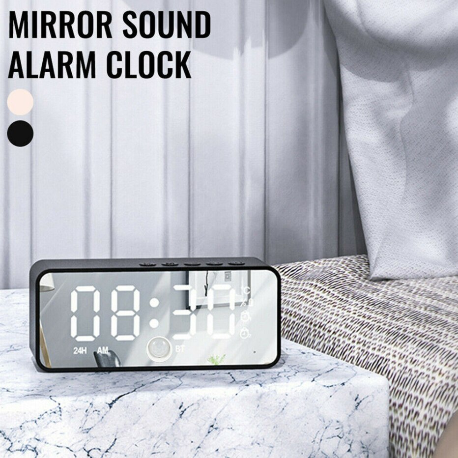 Multifunction Alarm Clock Mirror LED Alarm Clock Wireless Bluetooth Music Player Electronic Digital Alarm Clock Home Decoration