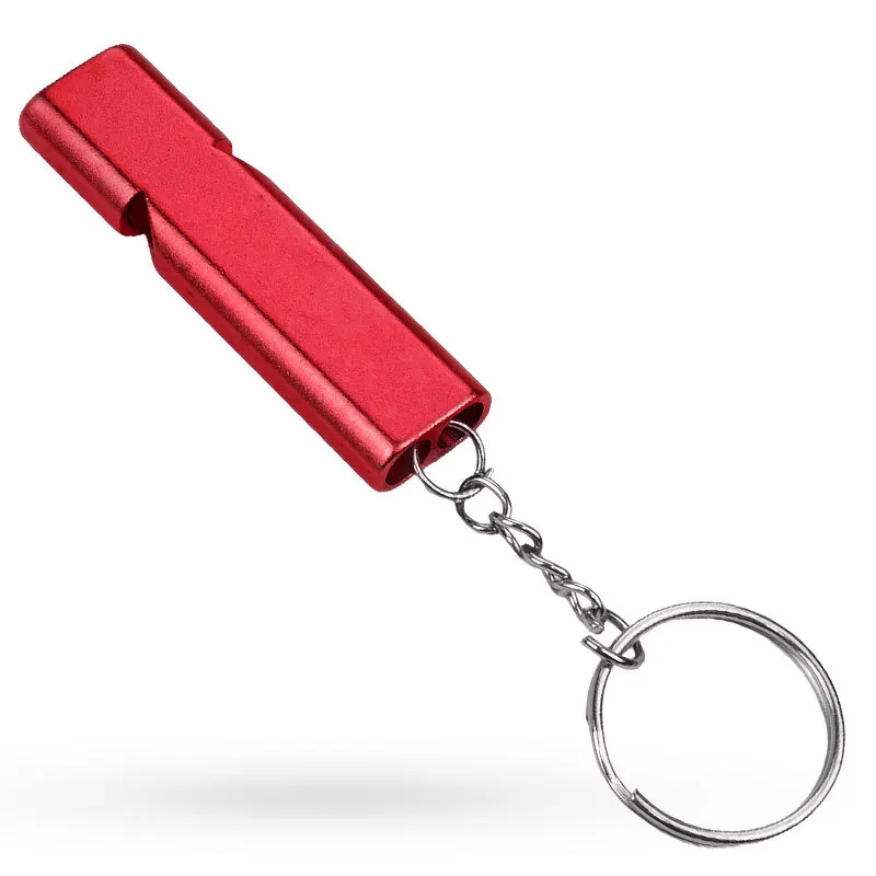Sifflet de survie en plein air en alliage d'aluminium et métal, Double trou, haute fréquence, outil de sauvetage à décibe élevé 150db: Rouge