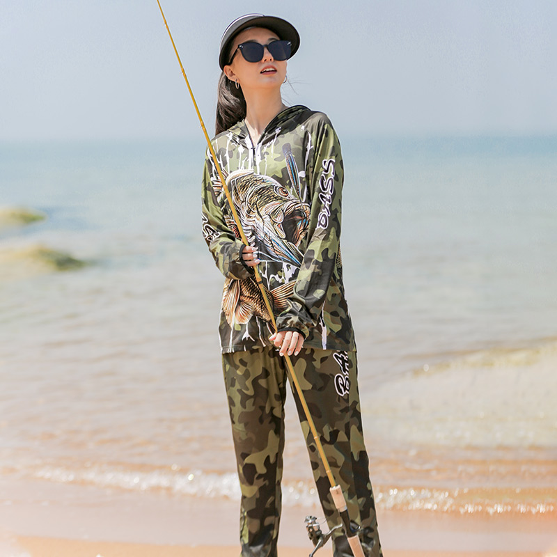 2022 diaolian pesca camisas/calças camuflagem proteção solar respirável umidade-wicking secagem rápida anti-uv upf50 + ternos de pesca: M / Suit Bass and Buff