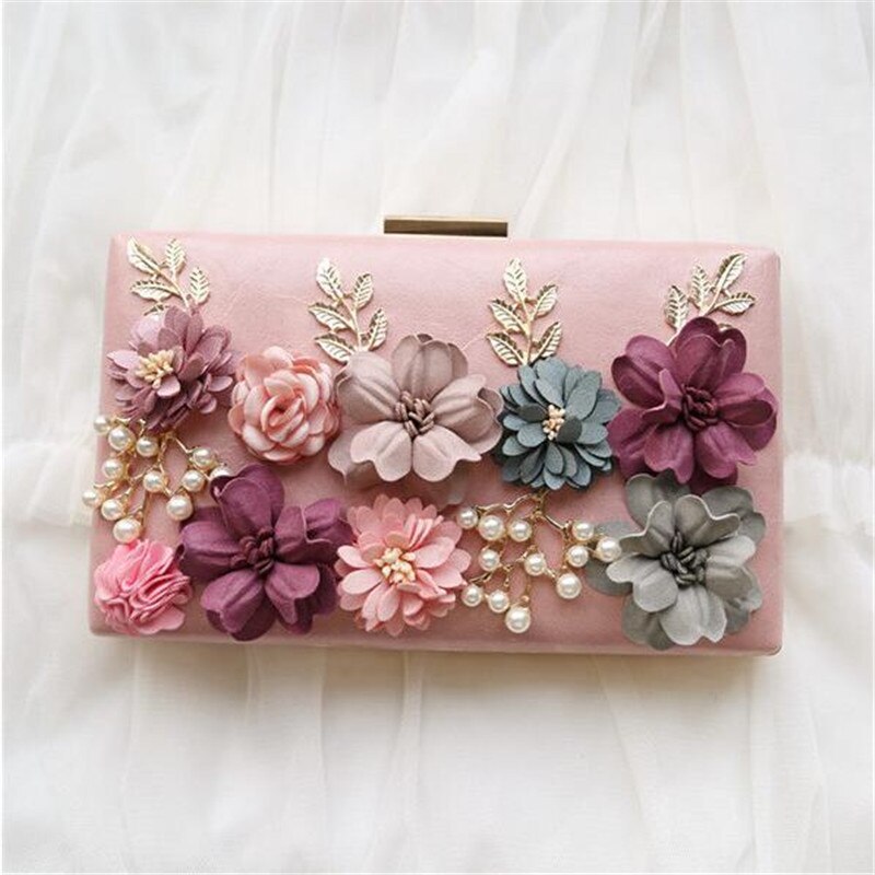 Vrouwen Bloemen Avondtassen Parel Diner Clutch Portefeuilles Wedding Party Bags MN456: Lavendel