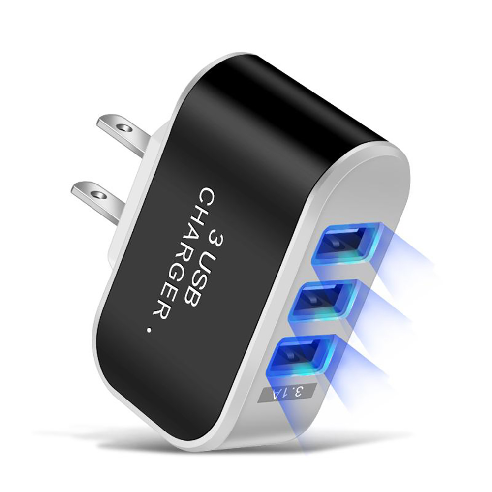 Cargador USB 3.1A de 3 puertos, luz LED, cabezal de carga rápida multifuncional, cabezal de carga USB, adaptador de pared para cargador de teléfono móvil USB: KR