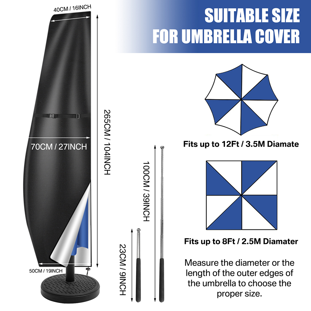 Patio Umbrella Cover Waterproof Umbrella Protective Cloth for 170-280CM Outdoor Umbrellas Market Parasol Covers with Push Rod