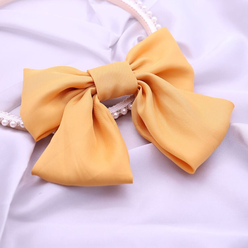 Jane wang Japanischen stil Boutique Rot Doppel Schicht Große Bowknot Haar Ring Haar Band Haarband Stirnband Floral Kopfschmuck Haar acc: Yellow Silk Bow Barrettes