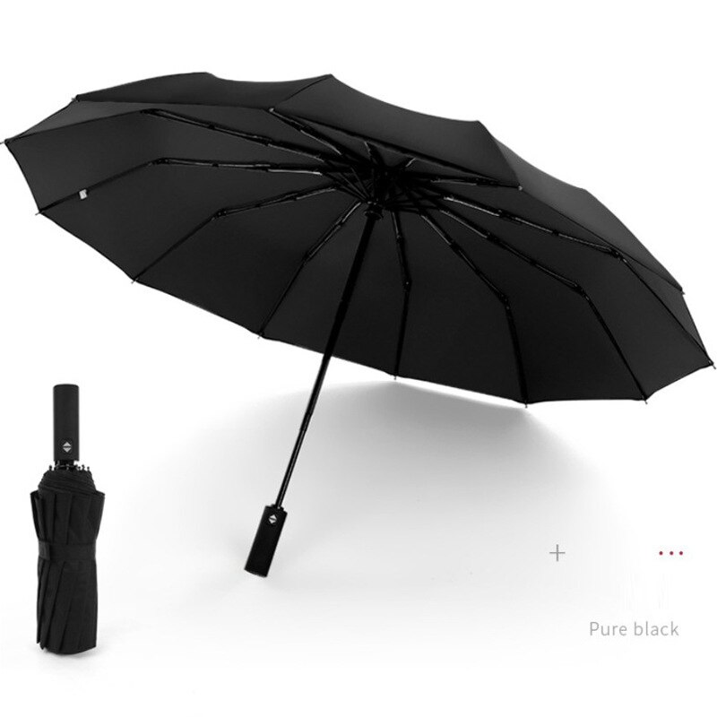 Paraguas de negocios agrandados para hombre y mujer, Parasol completamente automático con 12 varillas, Paraguas Plegable para hombres, Paraguas grande Plegable para hombre: BLACK