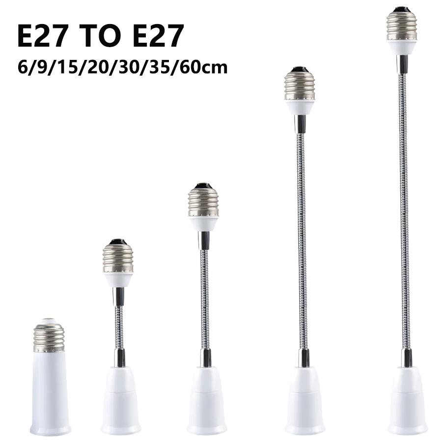 Estensore flessibile per portalampada da E27 a E27 Portalampada con base rotante per lampada E27 Convertitore di estensione 6/9/15/20/30/35/60 cm 110 V 220 V