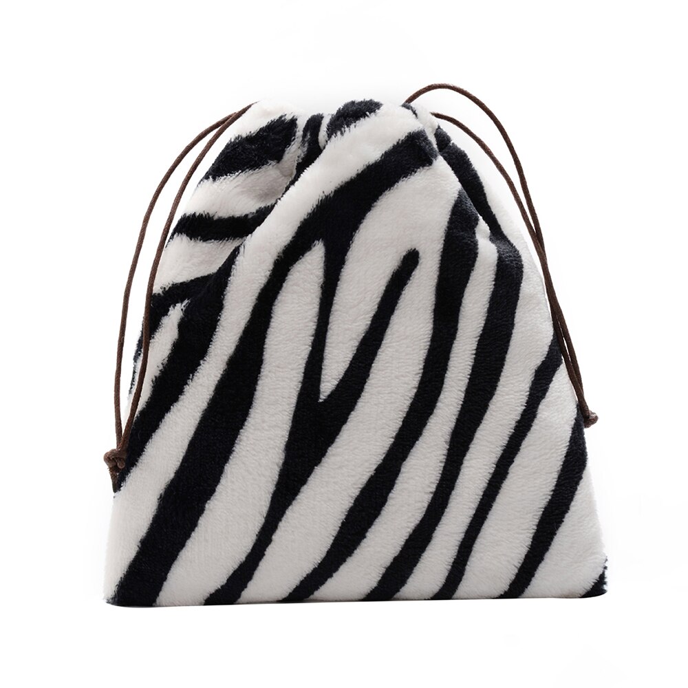 Vrouwen Meisje Trekkoord Schouder Kleine Pouch Prachtige Boodschappentas Mini Koe Melk Gedrukt Pluche Crossbody Tassen: Zebra pattern