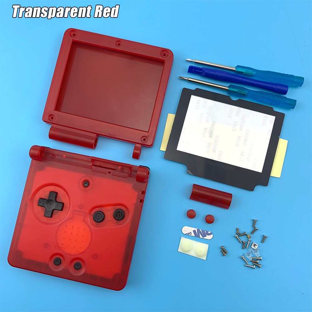 pour GameBoy Advance SP classique clair édition limitée boîtier de remplacement coque lentille d'écran pour GBA SP couvercle de boîtier: Transparent Red