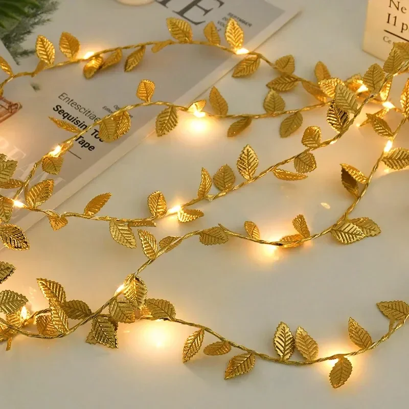 Goldene silberne kleine Blätter Lichterkette 20/50/100 LEDs batteriebetriebene künstliche Pflanzengirlande Rebelichter für Hochzeit Home Party