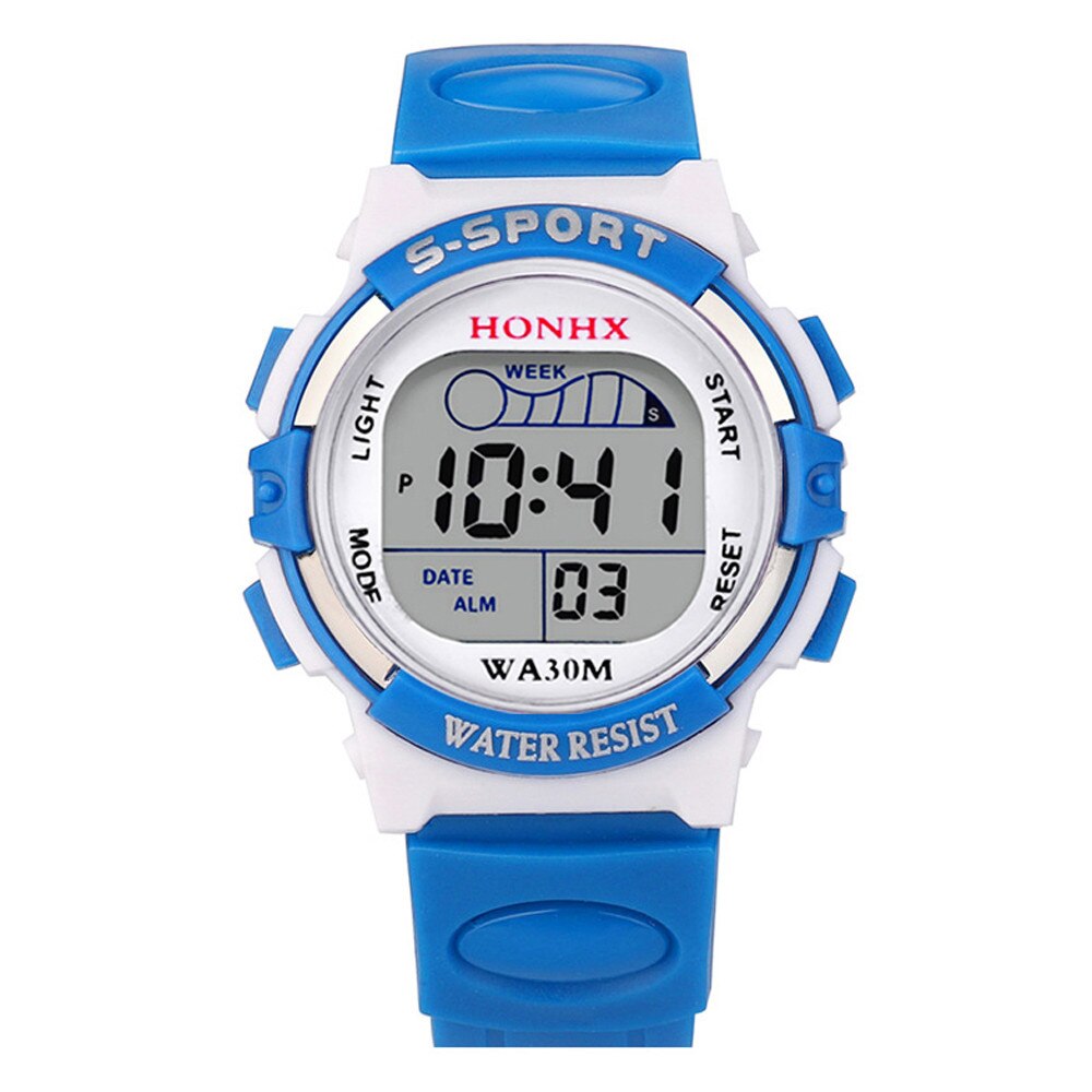Watch Waterproof Children Boys Digital LED Sports Watch Kids Alarm Date Watch Casual Electronic Simplicity Round Watch: Sky Blue