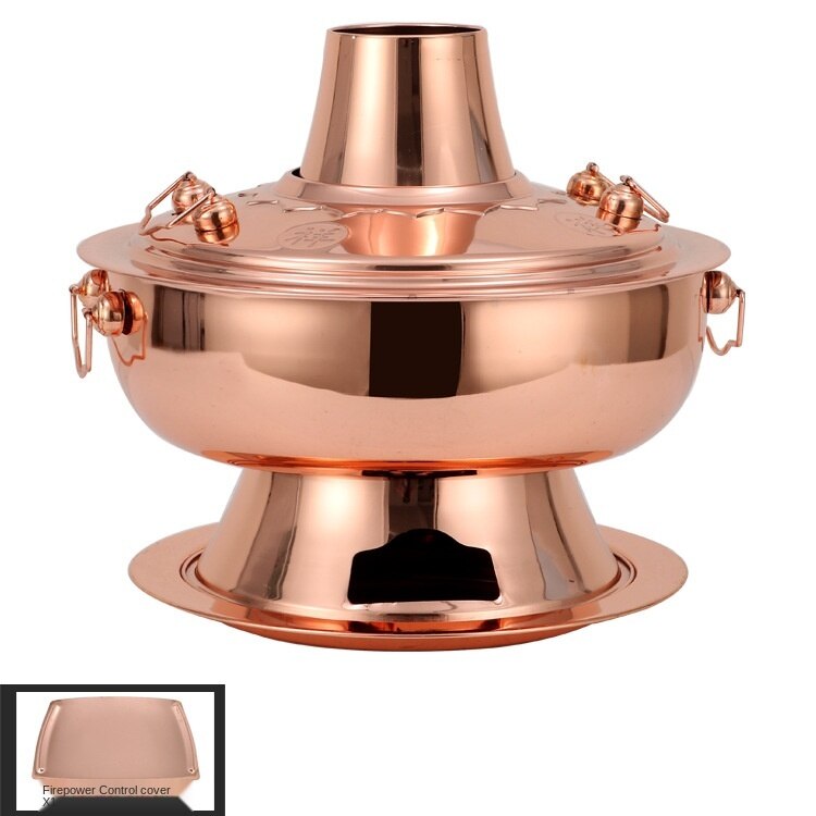 Olla de cobre grueso de 30cm tradicional de Pekín, olla para sopa, quemar carbón, juego de ollas de cocina, olla para ebullición rápida: rose gold