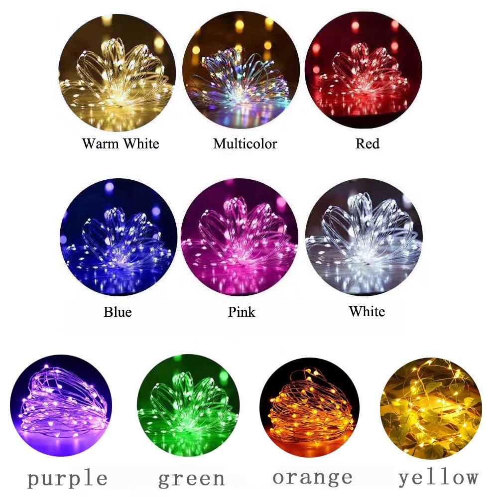 2M 3M 20 30 LEDs Sternen Schnur batterie Lichter Gebühr Mikro LED transparent Kupfer Draht für Party Weihnachten hochzeit 10 farben: Orange / 2M 20Leds