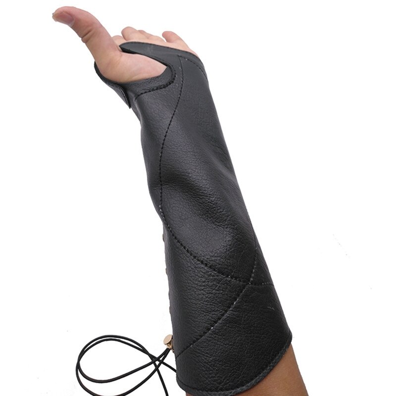 Handmade Leather Forearm Protector Bracers Fit Most People's Arms for Archery Enthusiast Practice Wear-resisting: Black