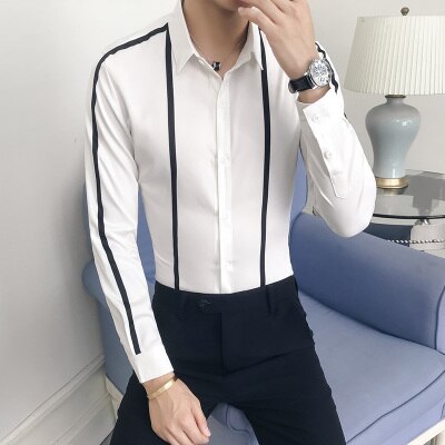 Plus size herre skjorte mærke slim fit casual mænds sociale skjorter lange ærmer virksomhed formelt slid fest kjole skjorter 5xl- s: Hvid / Asiatiske 4xl 77-85kg