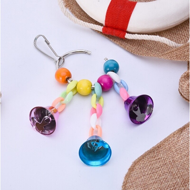 Papegøje legetøj fuglehængende legetøj med farverige perler klokke kæde kæledyr fugl papegøje tygge legetøj fuglebur tilbehør fuglehængende legetøj