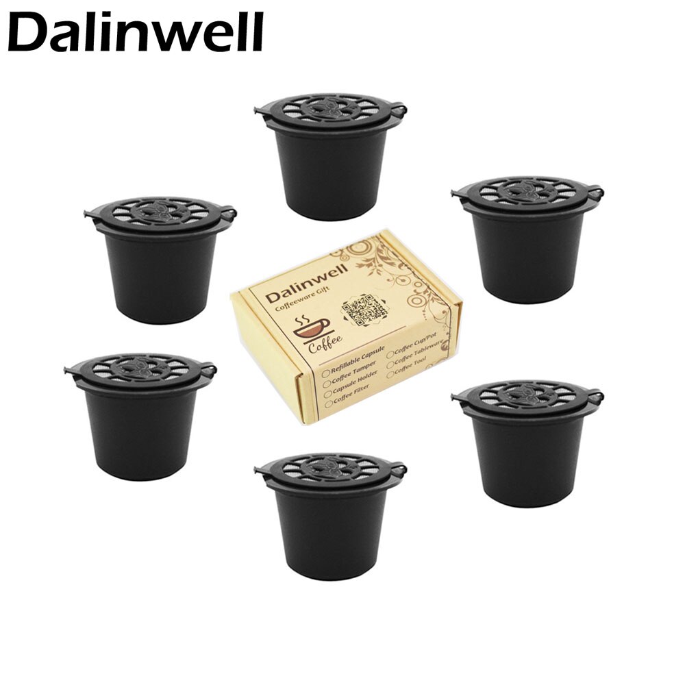 6 Stk/set Herbruikbare Nespresso Capsules Cup Met Lepel Borstel Zwart Navulbare Koffie Capsule Bijvullen Filter Coffeeware
