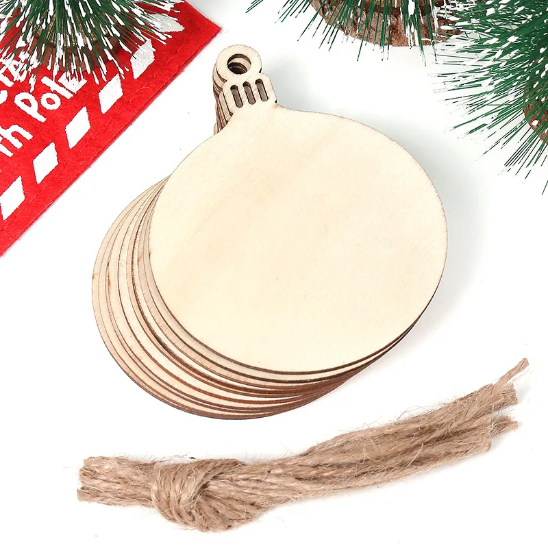 100-10PCS Christmas Wooden Ornaments Unfinished DIY Christmas Crafts for Xmas Tree Pendant Ornaments Navidad Year Decor