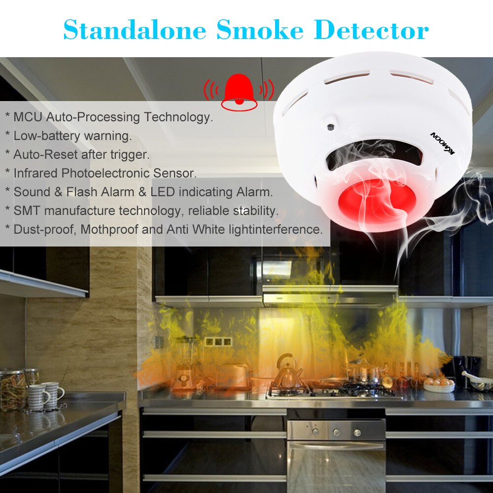 High Sensitive Standalone Photoelectric Smoke Detector MCU Technology Fire Alarm Security System