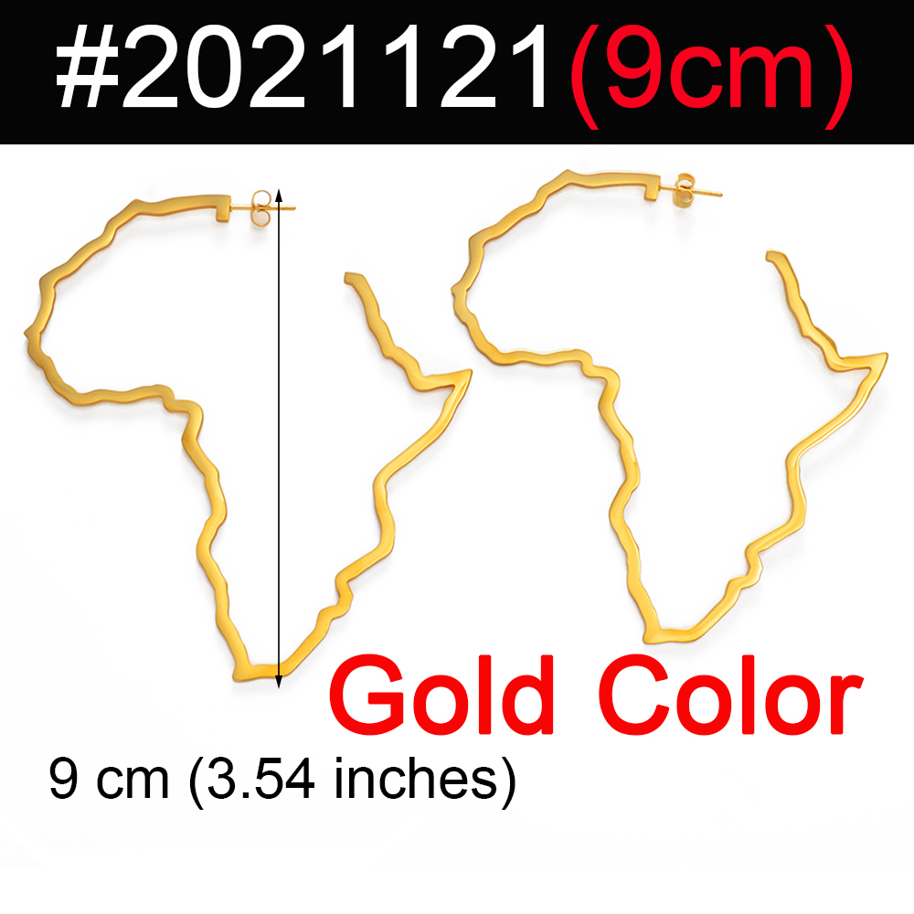 7CM/9CM Outline Africa Map Big Earrings Exaggerate Earring African Jewelry Traditional Ethnic Hyperbole Earrings #201121: Light Yellow Gold Color