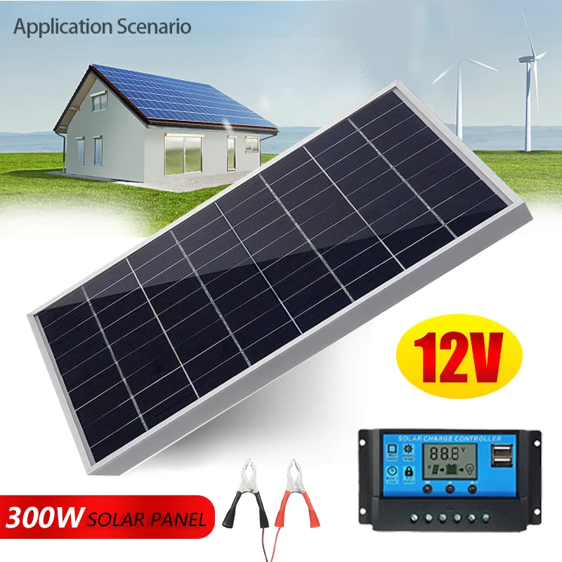 300w solpaneler kit 12v kompletta polykristallina usb-strömförsörjning bärbar utomhusuppladdningsbar solcellsgenerator för hemmet