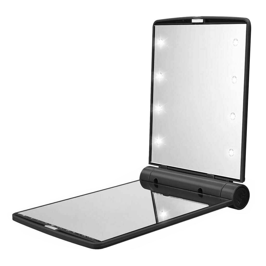 Opvouwbare Make-Up Spiegel Vrouwen Outdoor Draagbare Cosmetische Abs Plastic Opvouwbare Spiegel Met 8 Led Verlichting Lampen: Black