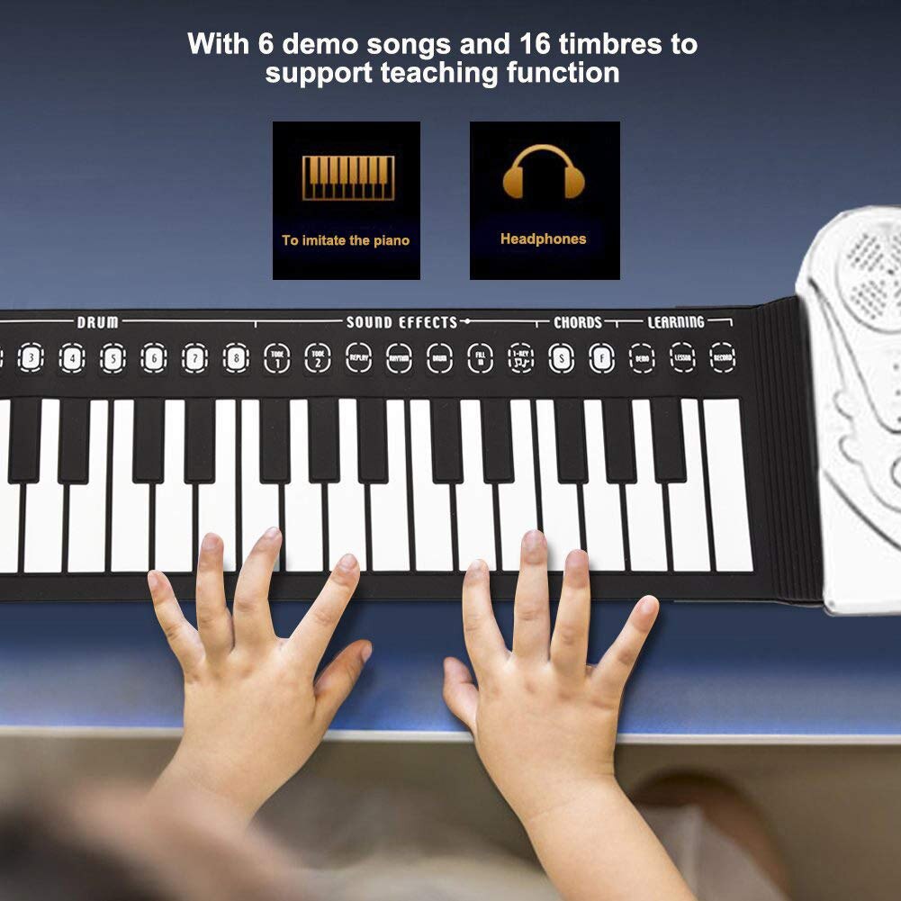 Electronic Hand Roll Keyboard Piano 49 Key Kids Education Tool for Beginners WHShopping
