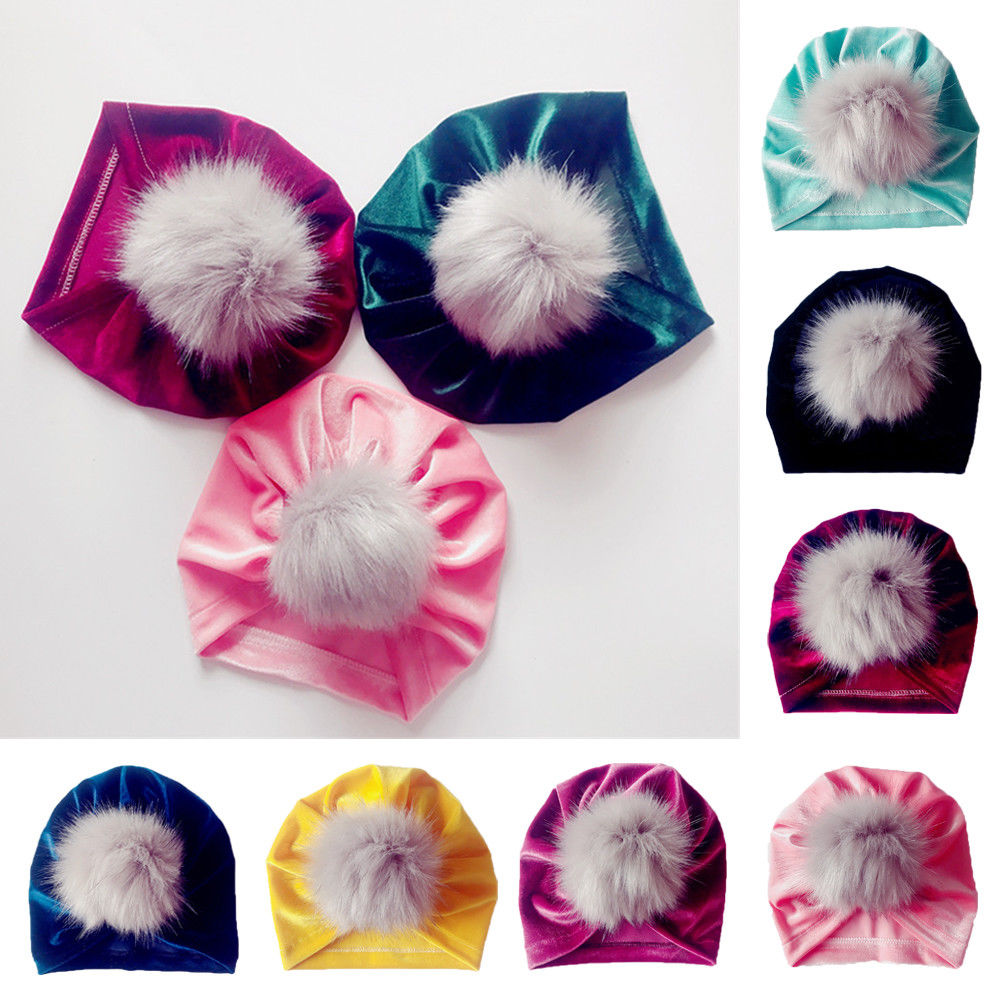 Neugeborenen Beanies Kleinkind Kinder Baby Junge Mädchen Turban Samt Beanie Hut Haar Ball Warm Caps