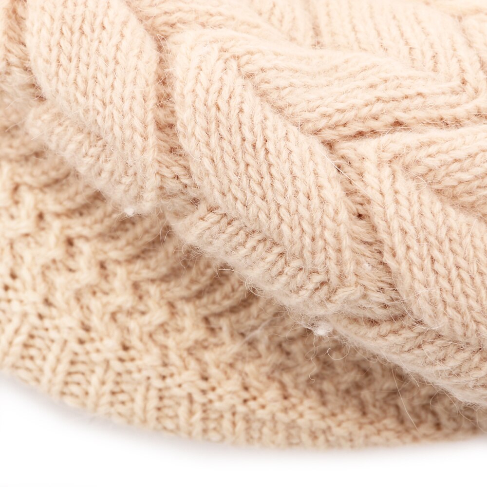 Winter Warm Knit Hat Wool Snow Ski Cap With Visor (Beige)