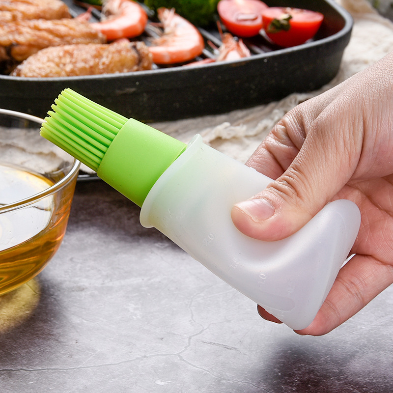 Botella de aceite para barbacoa con cepillo, dispensador de aceite de silicona para hornear, herramientas para asar a la parrilla, pinceles de cocina