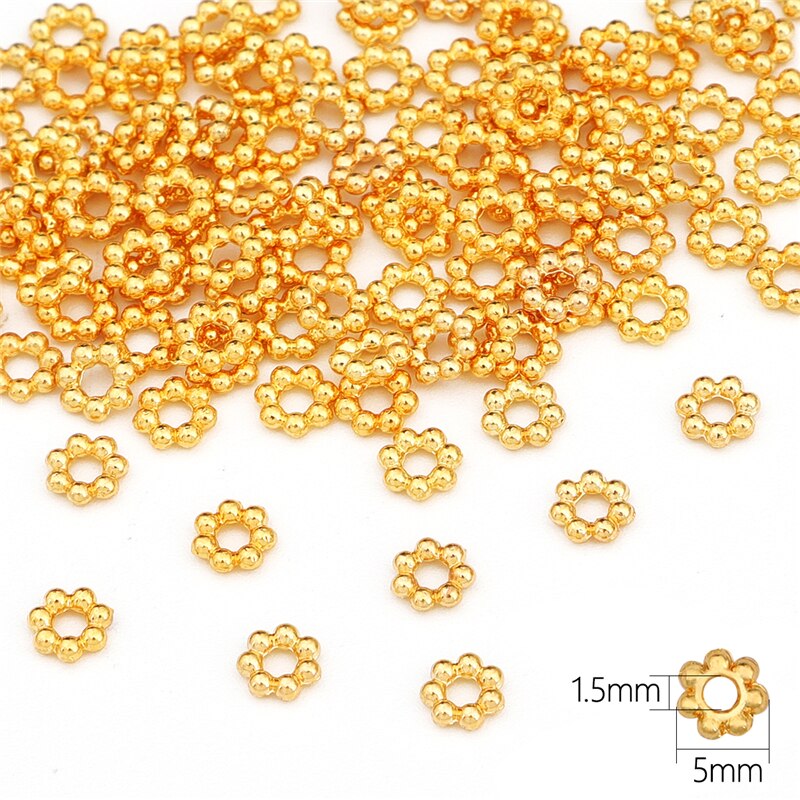 10Pcs 18K Gold 4 5 6mm Copper Beads End Torus Metal Flower Bead Caps Needlework for Diy Jewelry Making Bracelet Accessories: 5mm