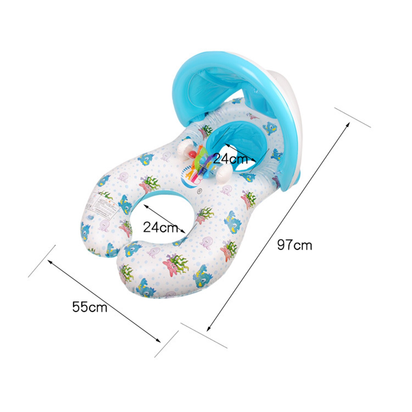 Moeder Baby Dubbele Zwemmen Float Ring Kids Baby Opblaasbare Zwemmen Cirkel Met Zonnescherm Float Seat Zonnescherm Ringen Zwembad Gereedschappen