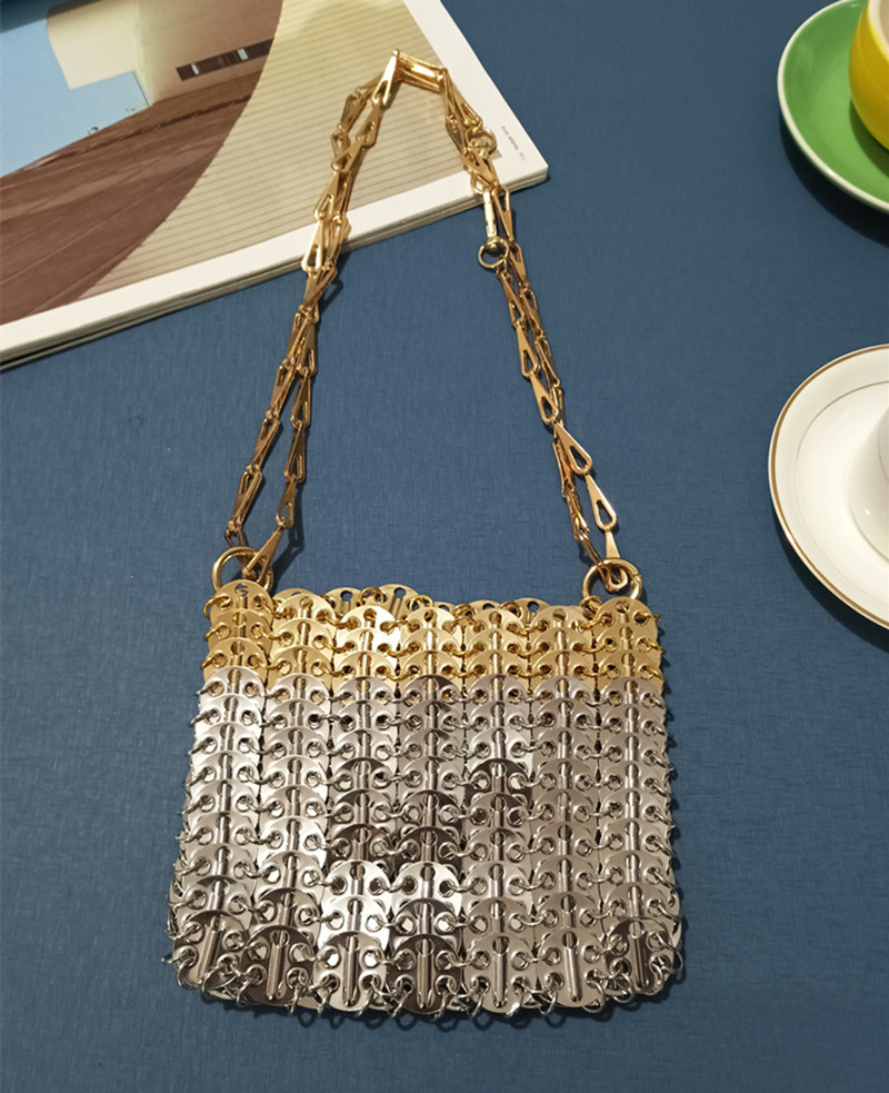 Frauen Taschen Silber Metall Pailletten Kette Gewebte Tasche Hohl Abend Taschen Kupplung Weibliche Reise Schulter Tasche Handtasche: Licht Grün