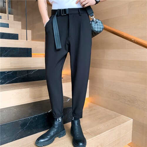 Korean Belt Business Dress Pants Loose Streetwear Casual Pants Spring Office Social Suit Pants Pantalon Homme Classique: M