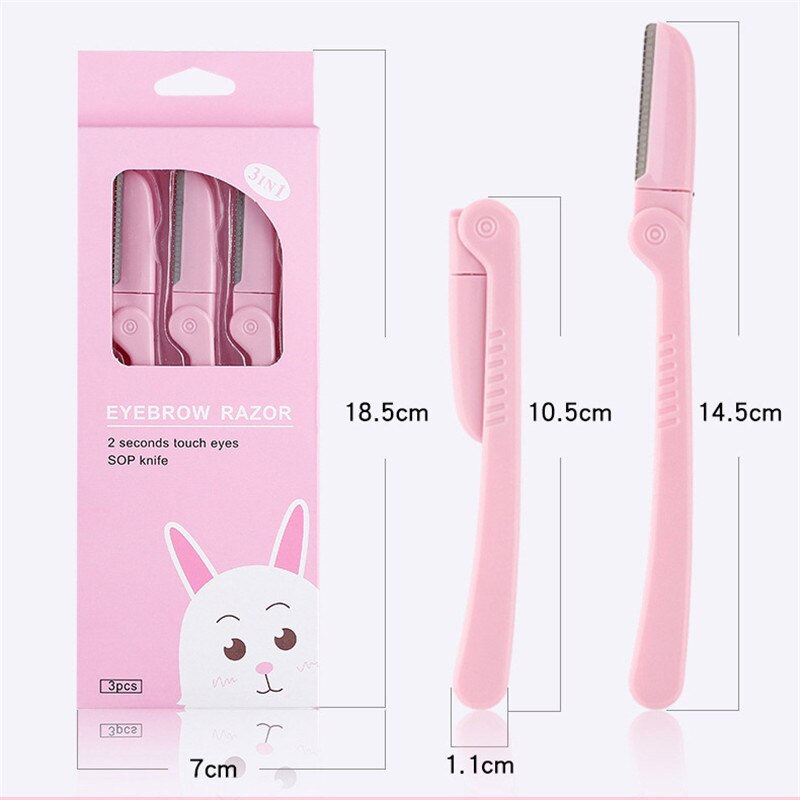 3 stks/set Roze Opvouwbare Wenkbrauw Trimmer Okselhaar Scheermes Schoonheid Gezicht Eye Brow Shaper Scheerapparaat Roestvrijstalen Messen Makeup Tools