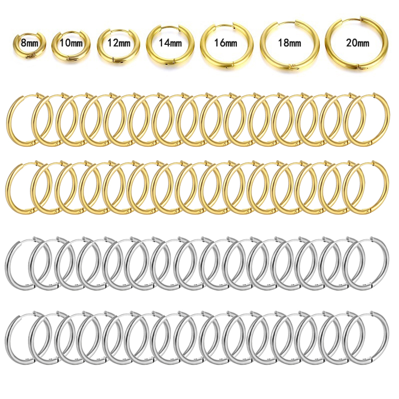 Pendientes de aro pequeños minimalistas de acero inoxidable 316L para mujer y hombre, aretes redondos clásicos, joyería para Piercing en la oreja, 10/20 piezas