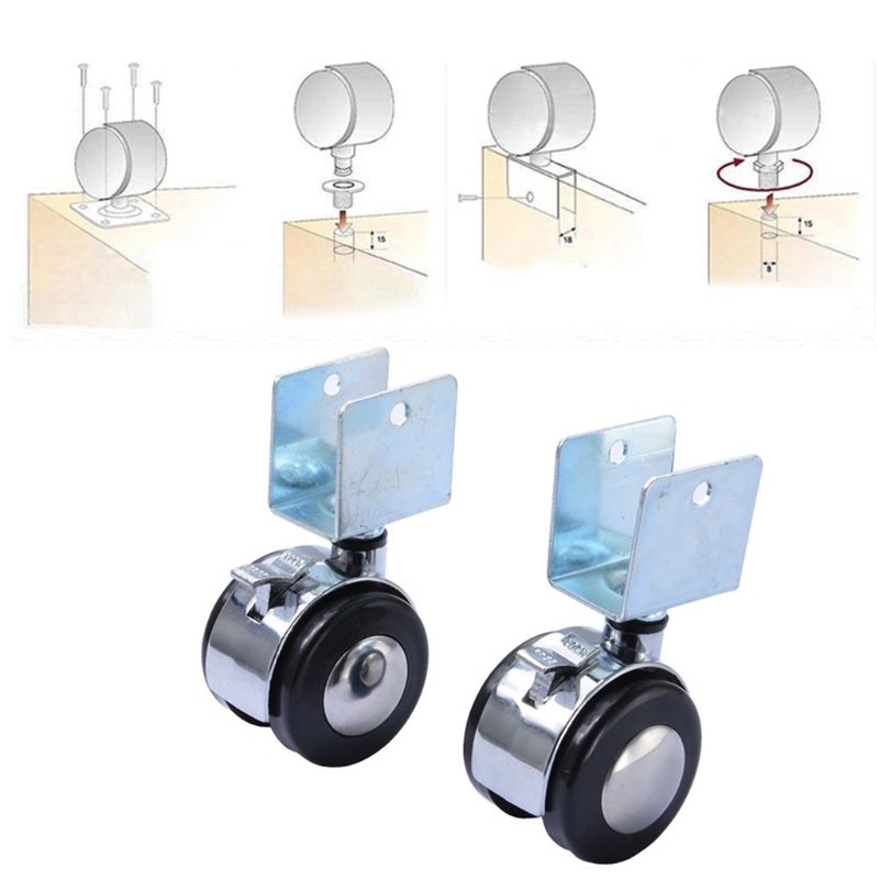 4Pcs 2 Inch Crib Casters Cabinet Clamp with Brake Wheels Nylon Furniture Hardwar