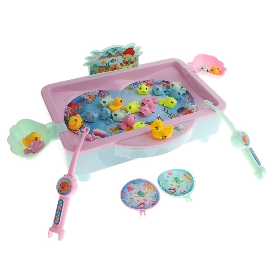 32Pcs Baby Magnetic Fishing Toy Vivid Fish Model Playset & Electric Revolving Fish Musical Pool Early Developmental Game