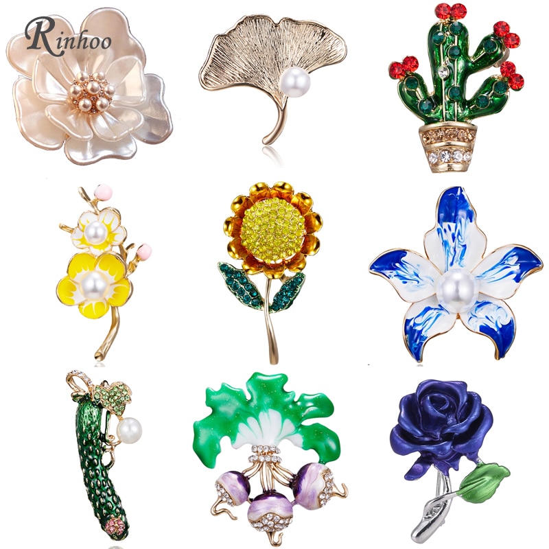 RINHOO Kristall Sonnenblumen Kamelie Blume Blatt Pflanzen Kristall Strass Kragen Brosche Pin für Frauen Männer Kostüm Schmuck