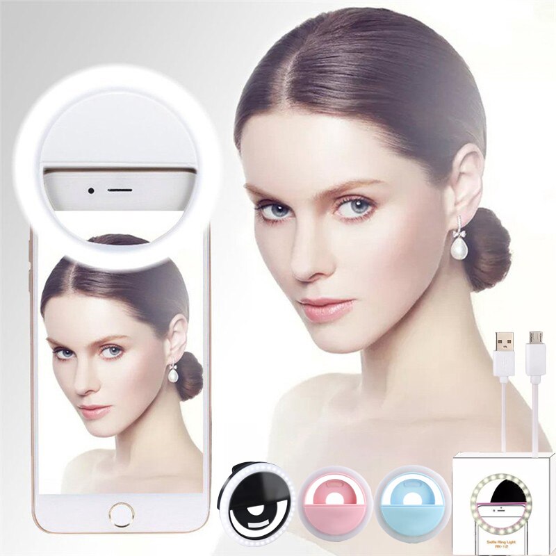 Teléfono Móvil USB Luz Clip Selfie LED Flash automático para Teléfono Celular Smartphone portátil redondo linterna de Selfie espejo de maquillaje