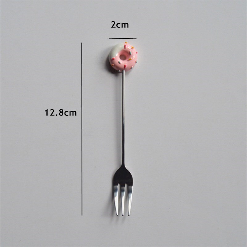 donut fork spoon coffee blender household kitchen stainless steel fork spoon tool kitchen accessories supplies: Pink fork