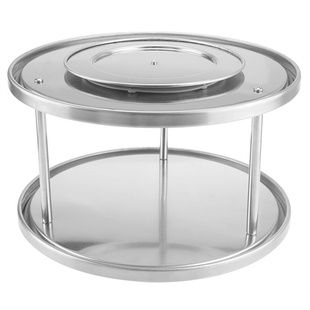 Double Layer Rotating Plate Two Tier Rotating Organizer Tray Stainless Spice Kitchen Rack Pantry Turntable Storage For Party